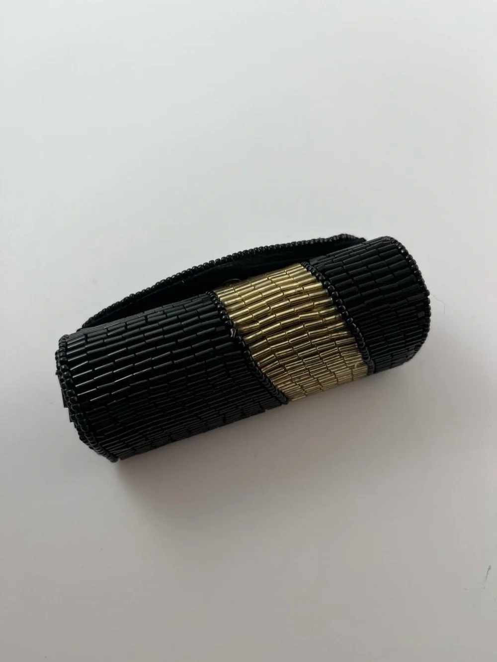 Vintage Lancome Beaded Lipstick Case Black and Gold Compact Mirror